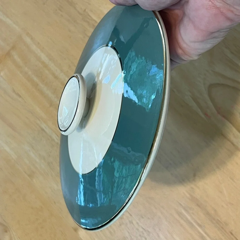 Vintage Homer Laughlin Cavalier Green Tureen Lid Replacement Teal Gold Trim 8in
